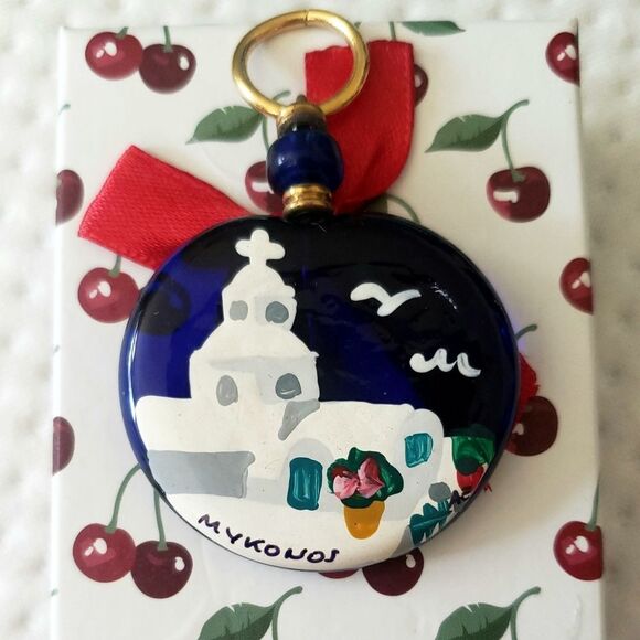 Mykonos Greece Painted Glass Pendant - Picture 1 of 2